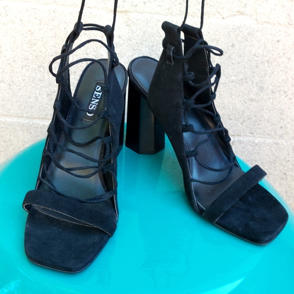 Senso black suede octagonal-heeled laced gladiatior sandal, EU41, NWT - Picture 10 of 16